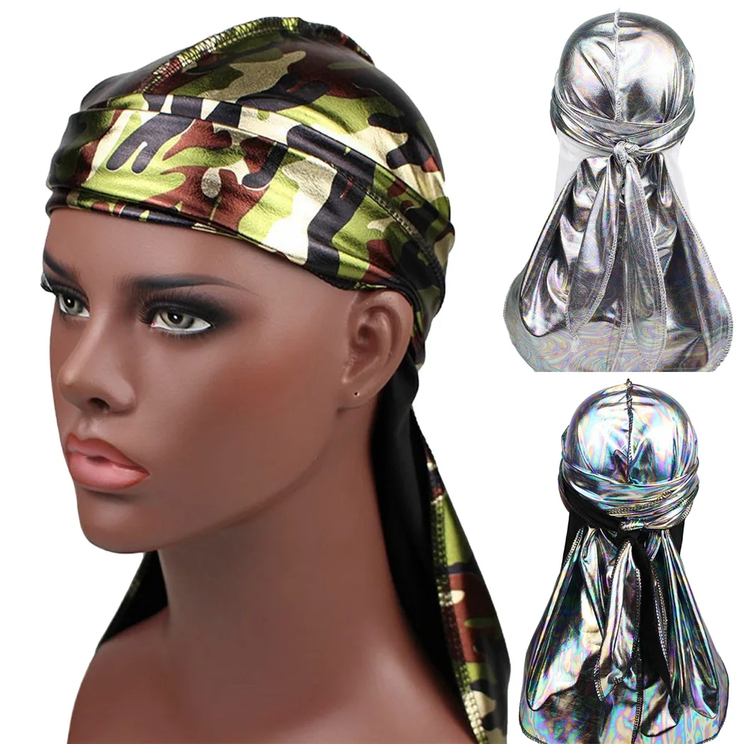 Шелковистая атласная шапка Durags камуфляжная блестящая тюрбан банданы шапки
