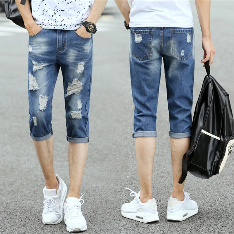 

NEw ummer New Arrivals Wear Holes Shorts Seven Part Jeans Pants Self-cultivation Cowboy hip hop Free shipping Hot Thin