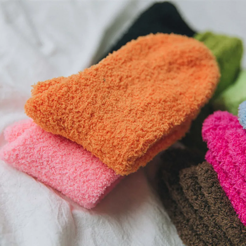 PEONFLY Thickening Solid Candy Color Cotton Socks women Autumn Winter Warm Lovely Coral Villus Towel Floor hosiery female | Женская