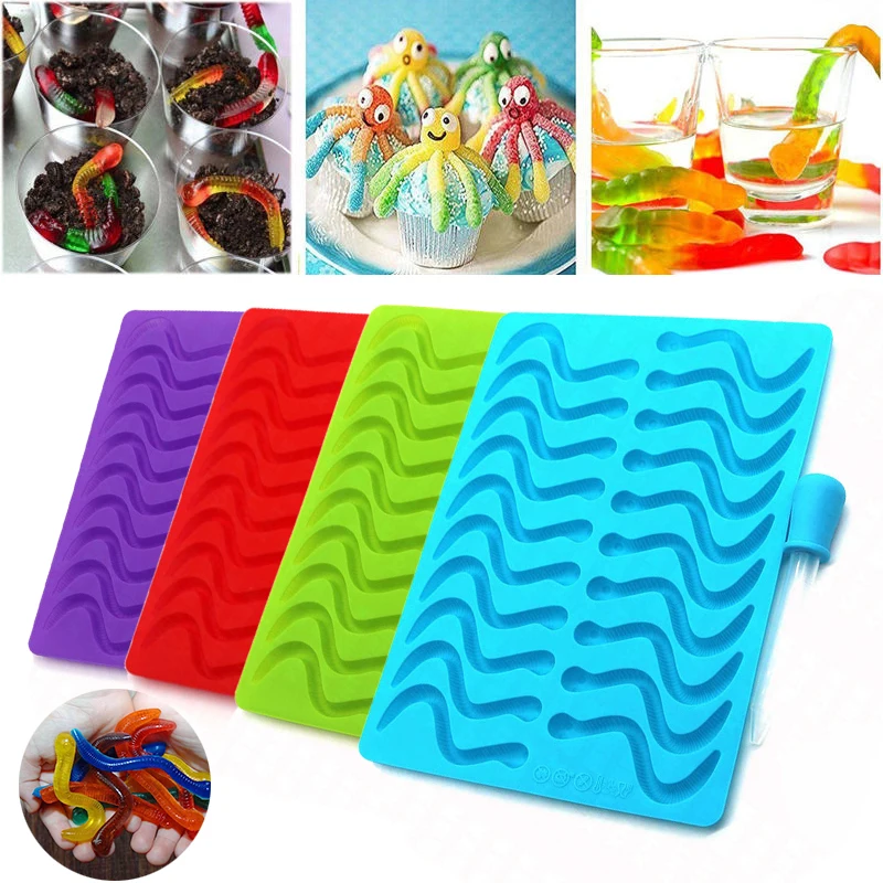 JX-LCLYL Silicone Bar Ice Tray Jelly Mold Worms Snake Chocolate Candy Gummy Maker | Дом и сад
