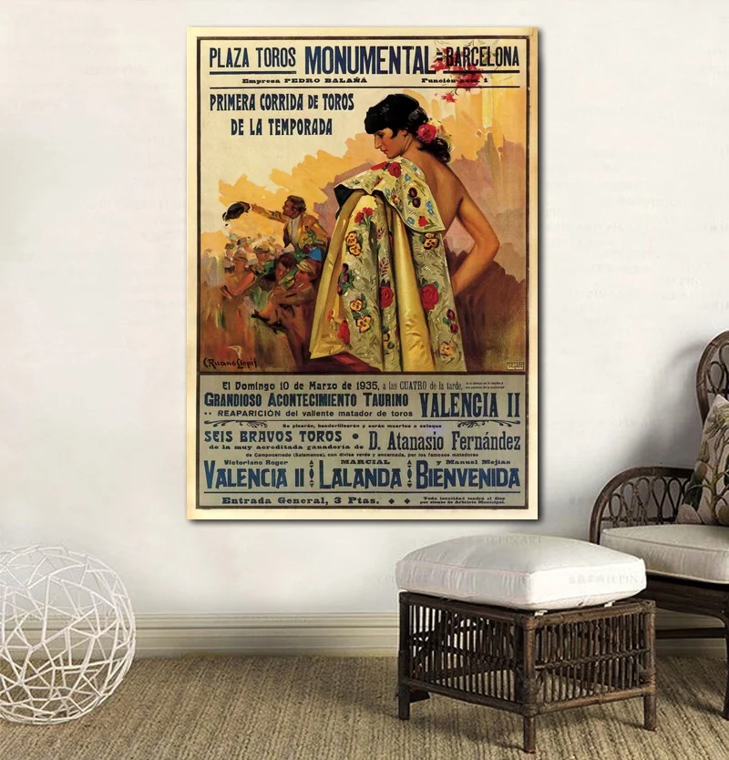Bullfight винтажный постер Ad Барселона Испания 1935 года исрида печать на холсте