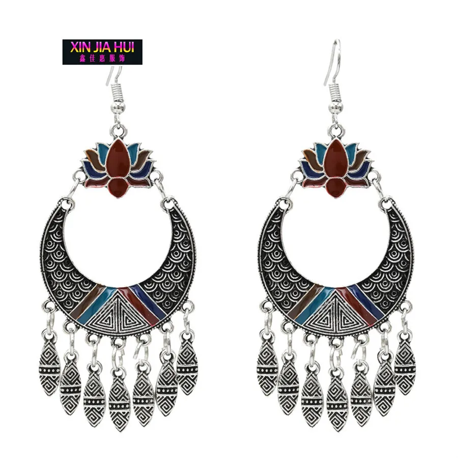 New Pattern Restore Ancient Ways Earring Posimi Second Nation Wind Personality Concise Lotus Leaf Tassels Earrings Ornaments | Украшения и