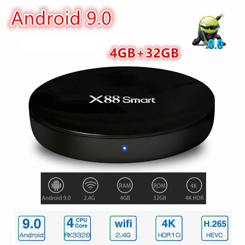 X88 Android 9 0 Смарт ТВ коробка RK3328 Четырехъядерный 4 ГБ 32 приемник 2 4G WiFi 4K H.265