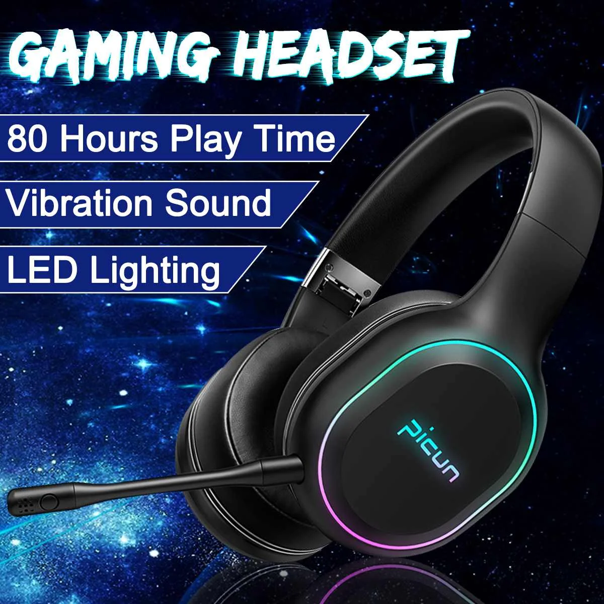 Беспроводные bluetooth наушники RGB светодиодный Вибрационный бас игровая гарнитура