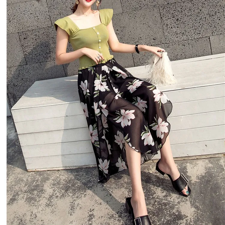 Женские шифоновые широкие брюки с высокой талией повседневные свободные пляжные