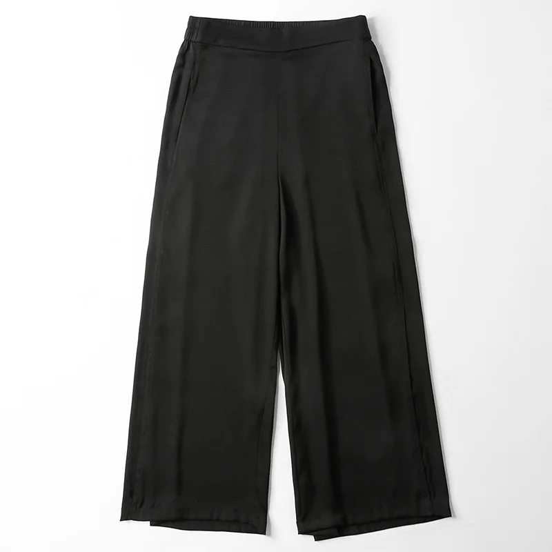 

2019 New arrival split silk wide leg pants female summer high waist fashion drape silk casual ankle-length trousers women 190317