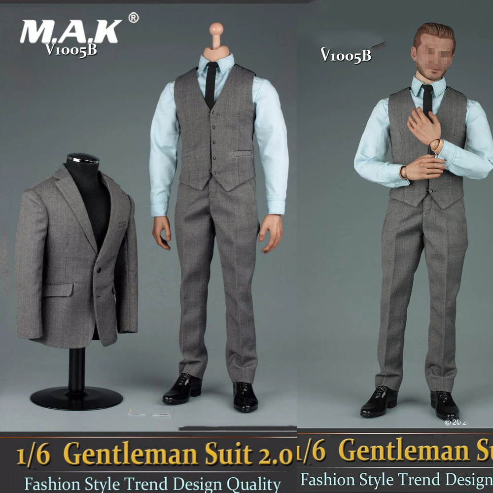 

1/6 Scale Male Clothes Set Grey Gentleman Suit 2.0 V1005B & Shoes Accessory Model Fit 12" Male Action Figure Model collection