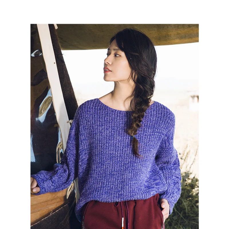 INMAN Winter Female Round Collar Retro Literary Loose Off The Shoulder Sleeve Woman Pullover Sweater | Женская одежда