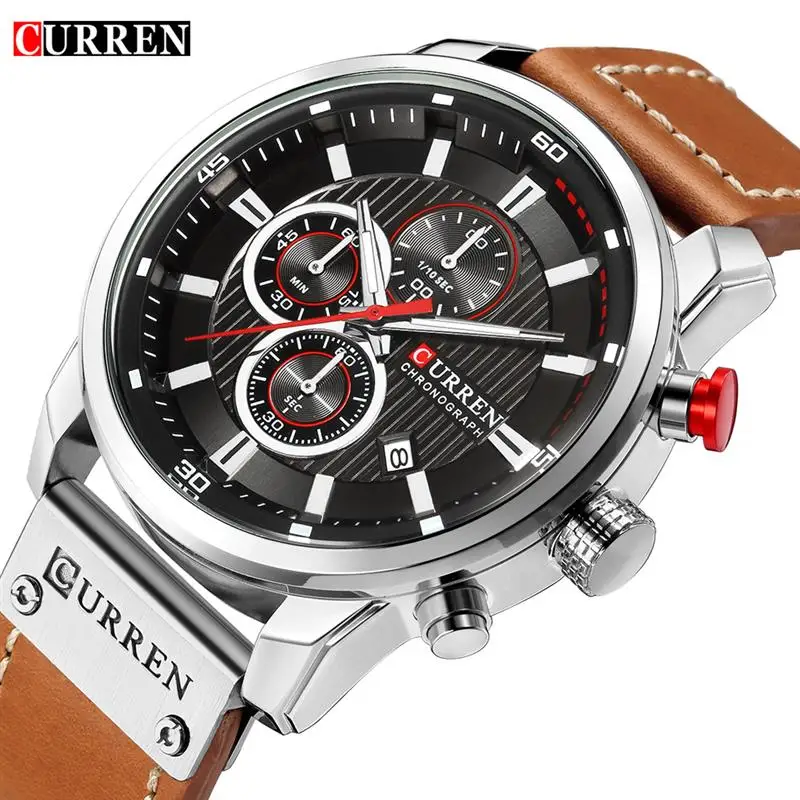 CURREN 8291 Мужские Аналоговые часы цифровые кожаные спортивные мужские армейские