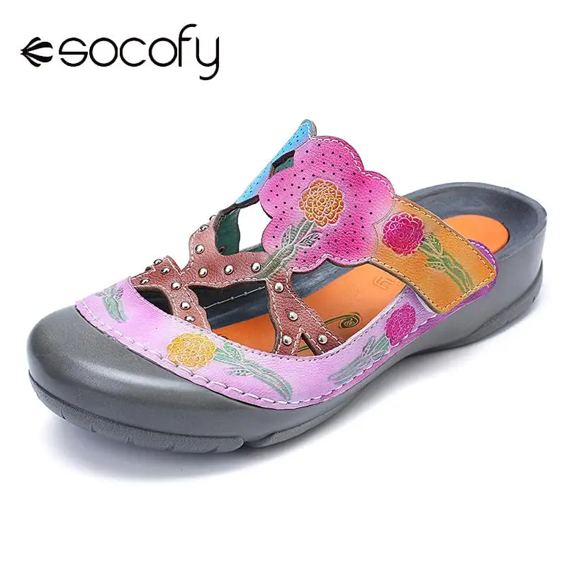 Сандалии SOCOFY на танкетке с цветочным узором липучках элегантные женские туфли