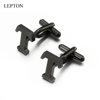 lepton stainless steel letters t cufflinks for mens black silver color letters t of alphabet cuff links men shirt cuffs button