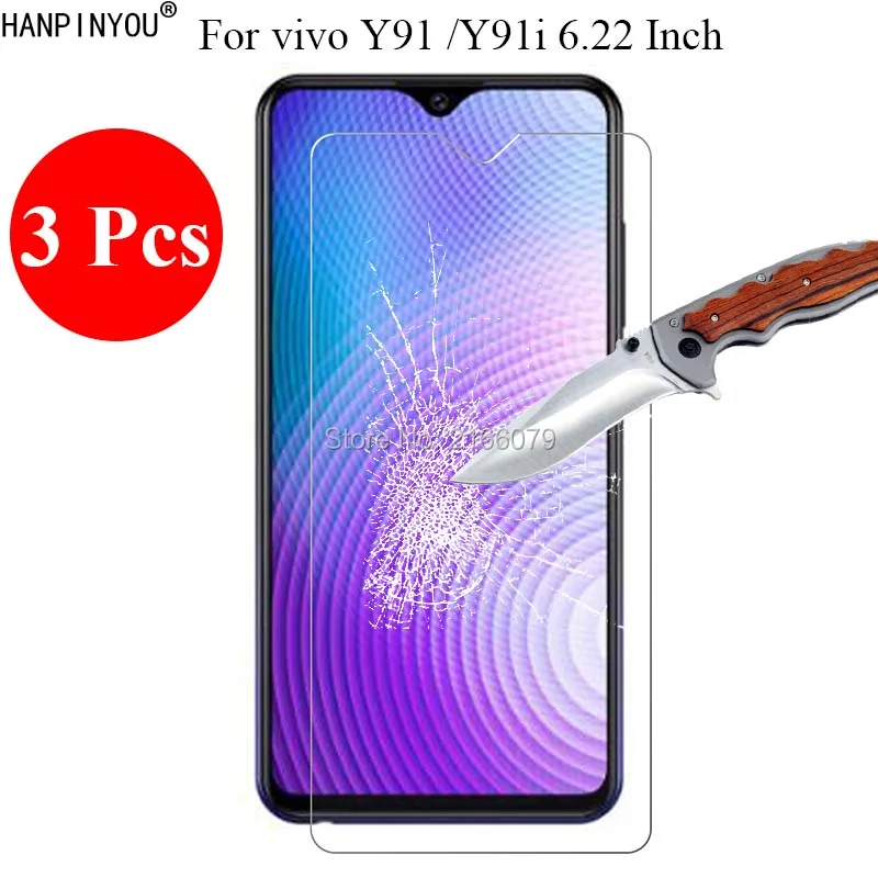 

3 Pcs/Lot New 9H 2.5D Hard Tough Tempered Glass Screen Protector For vivo Y91 / Y91i 6.22" Protective Film Guard + Clean Tools