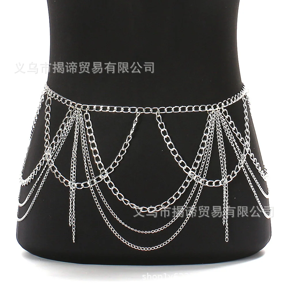 

Lady Exaggerate Metal Belt Girls Tassel Waistchain Female Bikini Beach Sexy Nightclub Multi-layer Waistbelt Waist Belt B9063