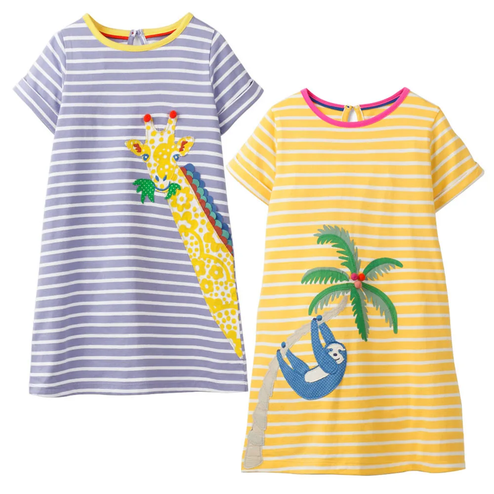 2 PACK Girl Dresses Giraffe Appliques Striped Summer Princess Dress Brand Baby Girls Clothes Sleeveless Tunic | Детская одежда и