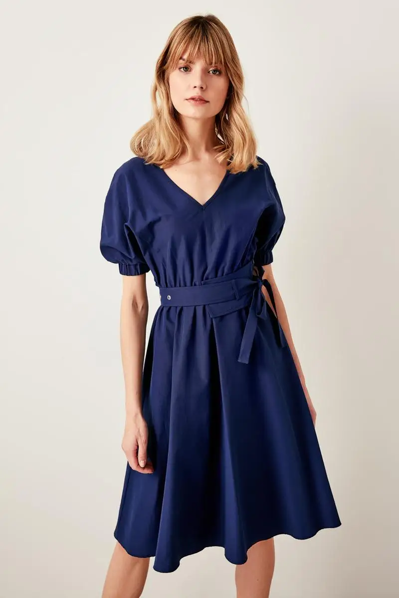 Trendyol Индиго платье с поясом TWOSS19BY0047 | Женская одежда