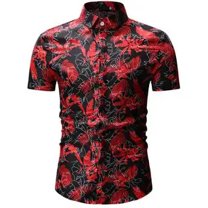 Мужские рубашки, новинка 2019, Летний стиль, с принтом, Пляжная гавайская рубашка, мужская повседневная гавайская рубашка с коротким рукавом, Chemise Homme, Европейский Размер 3XL