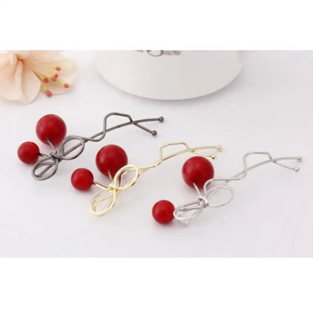 Красная Вишня шпилька для волос с бантом женская заколка орнаментом серебро