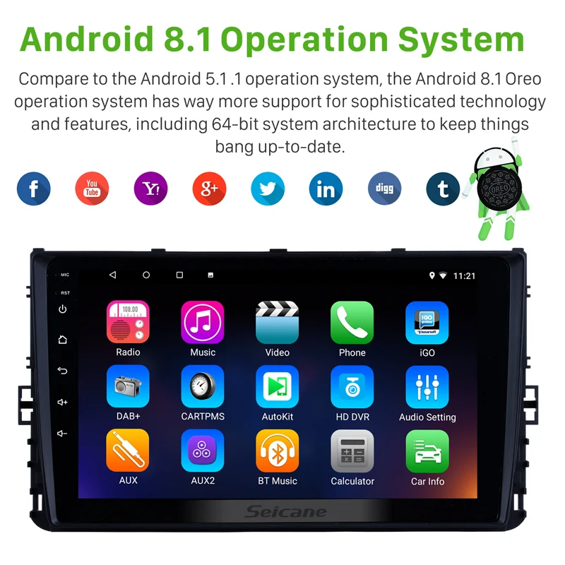 Seicane 2Din Android 9. 0 9 дюймов GPS автомобильный радиоприемник для 10 VW Volkswagen Universal Polo Golf Passat