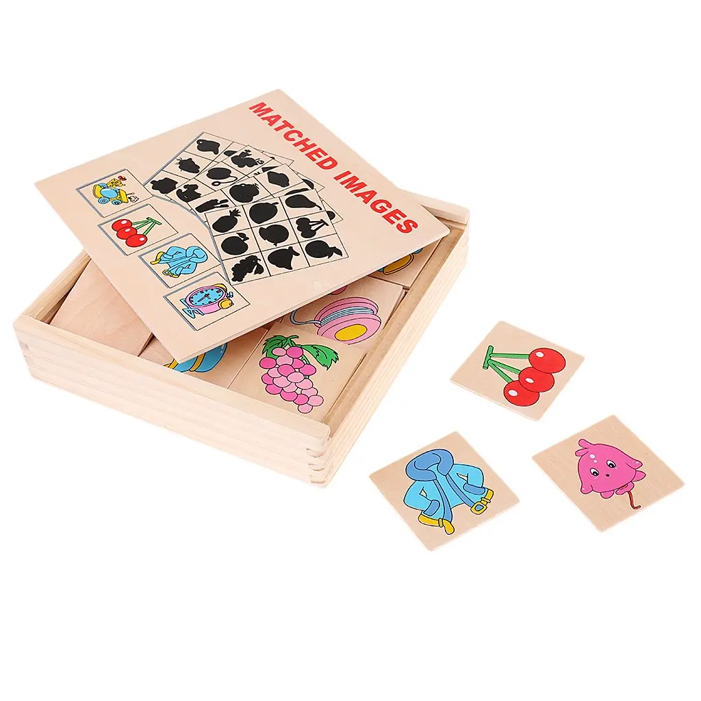 

Wooden Montessori Educational Sensory Material Preschool Teaching Shadow and Image Association Cards Puzzle Toy for Kids