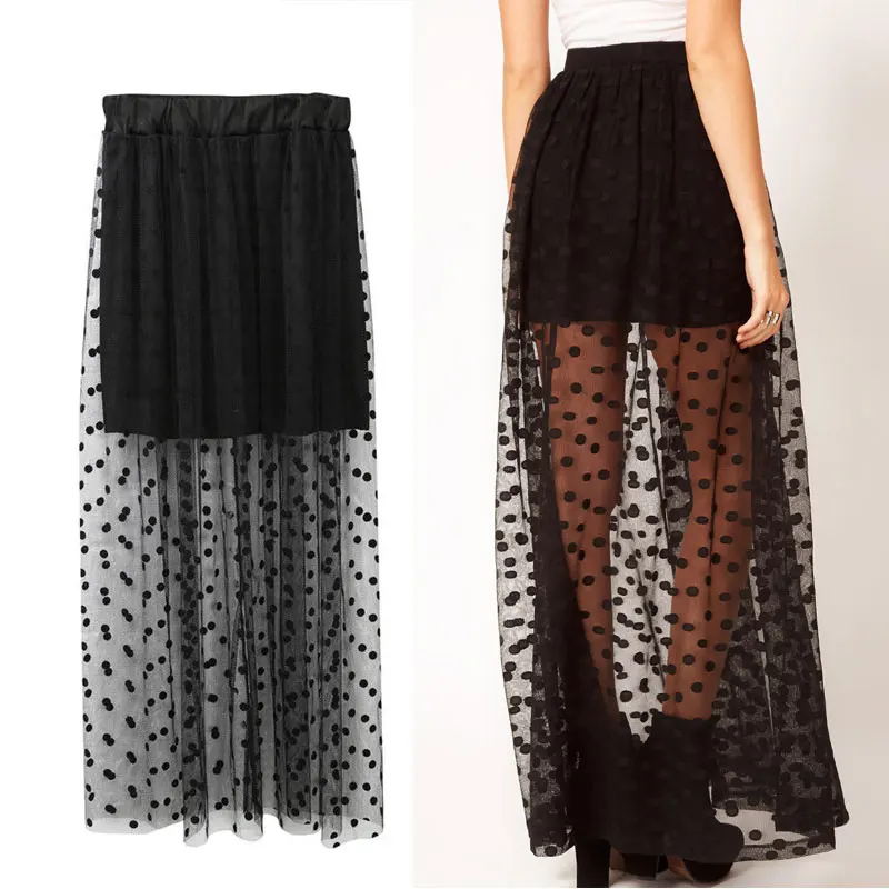 Новинка 2019 лидер продаж женская прозрачная юбка макси с завышенной талией в