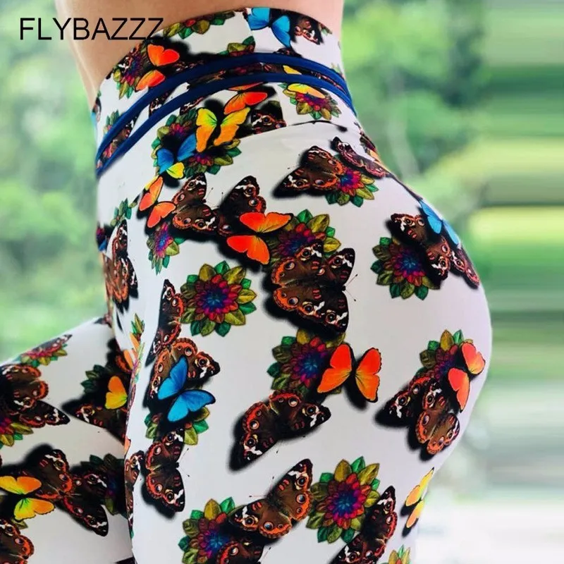 2019 Gym Fitness Tights Tummy Control Yoga Pants High Waisted Sport Butterfly Printed Seamless Leggings Running Yoga Pants Women