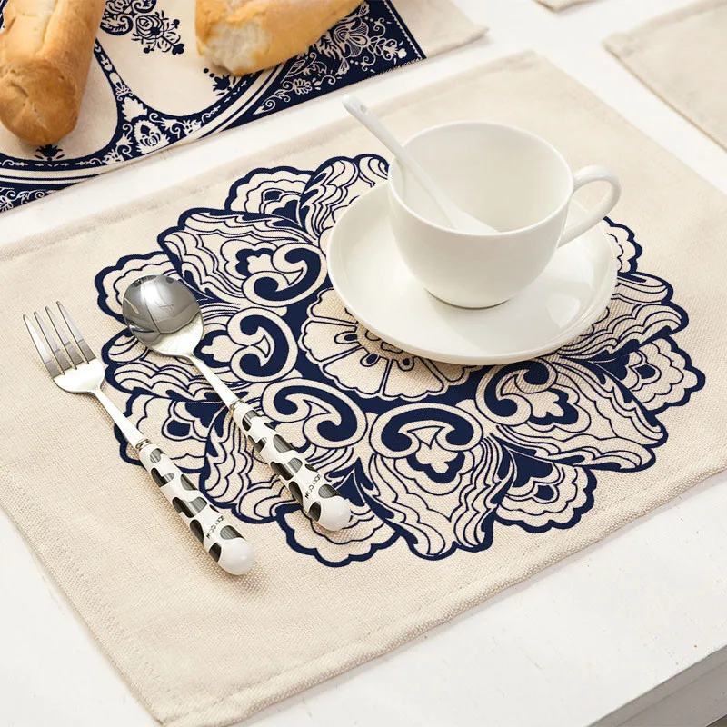 1Pcs Blue and white porcelain Pattern Placemat Dining Table Mat Tea Coaster Cotton Linen Pad Cup Mats 42*32cm Home Decor MC0034 | Дом и сад