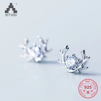factory price 100 925 sterling silver fashion minimalism diamond antlers stud earring fine jewelry for female