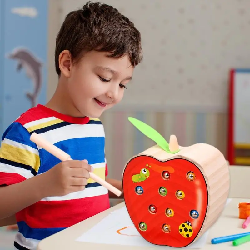 New Type Baby Wooden Toys 3D Puzzle Early Childhood Educational Catch Worm Game Color Cognitive Magnetic Toy for Children | Игрушки и