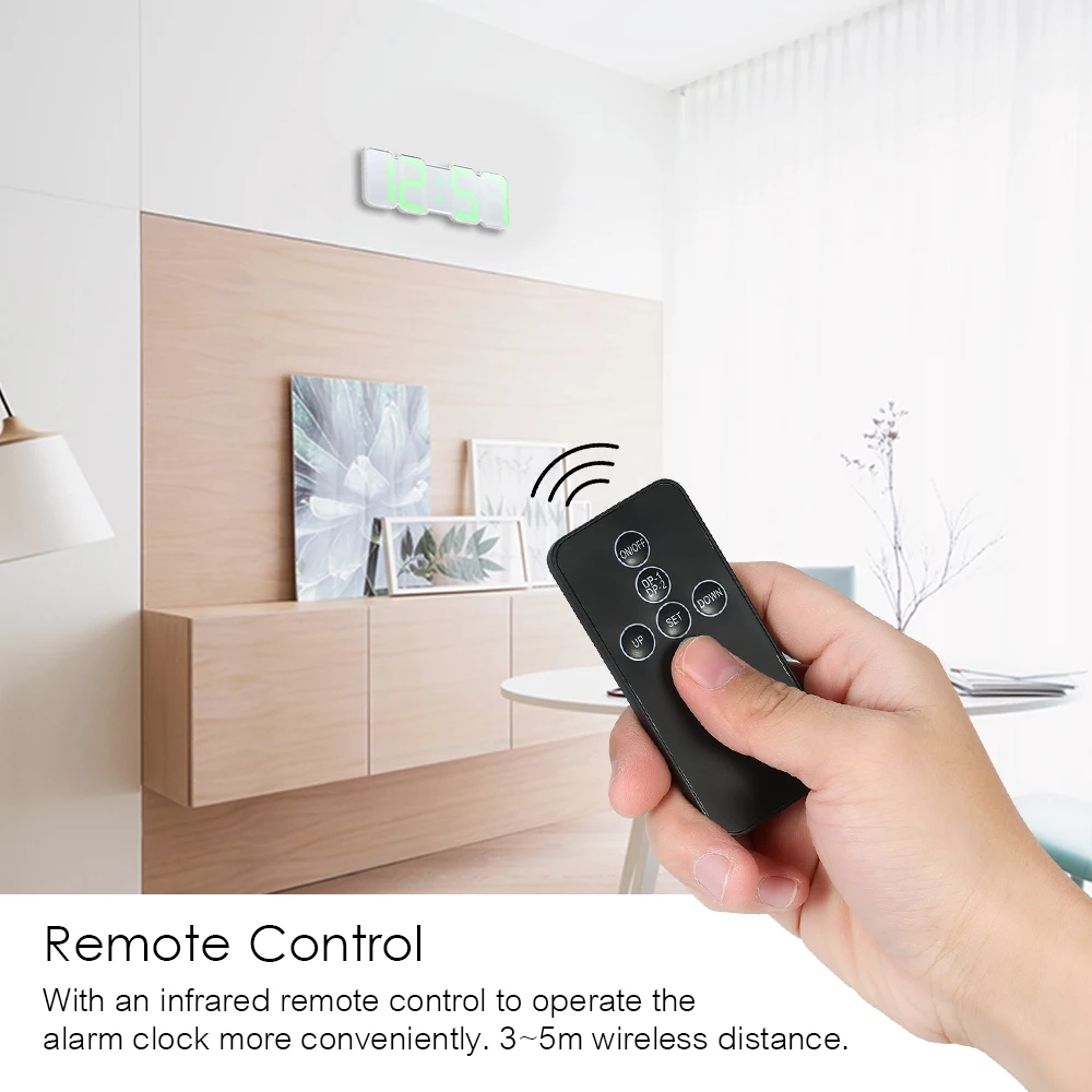 3D Wireless Remote Digital Alarm Clock USB Powered Temperature/Date Display RGB LED 3-Level Brightness Sound Control Wall | Дом и сад