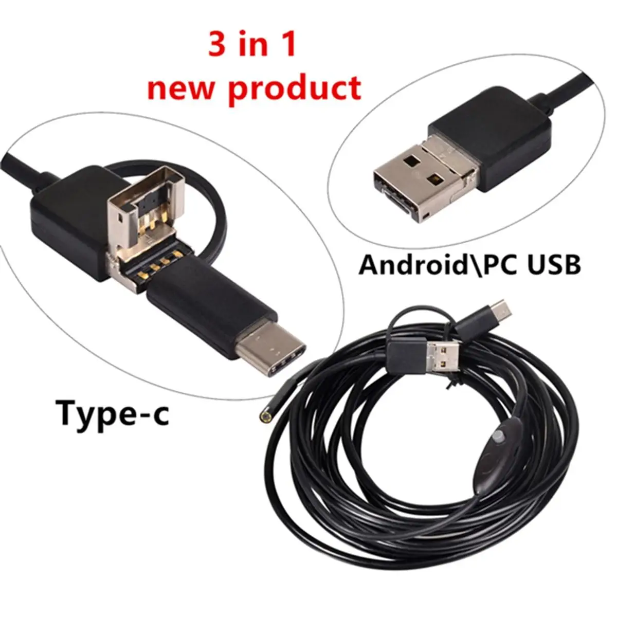 Водонепроницаемый Бороскоп DANIU 3 в 1 5 мм 6 светодиодов Android USB Type C камера для