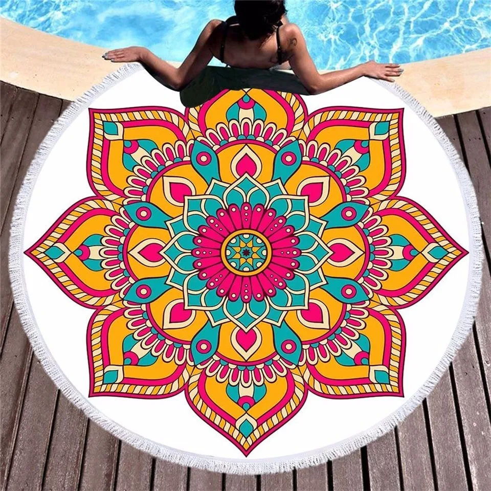 GRIDILANGO Mandala Bohemia Geometric Color Round Beach Towel For Adult Microfiber Swimming Travel Home Decor Bath Dropship | Дом и сад