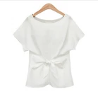 Женская свободная хлопковая Повседневная Блузка с коротким рукавом, футболки, туники, топы, блузки, однотонная женская летняя одежда