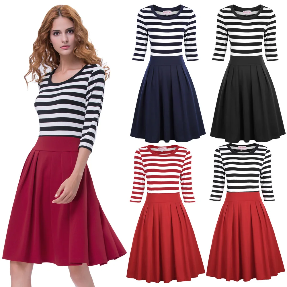 Футляр Платье женское осень 1950s 60 ретро рокабилли трапециевидного силуэта в