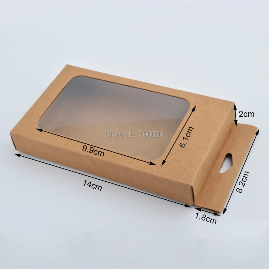 

100 шт./лот, чехол для телефона, коробка из крафт-бумаги с окошком, Подарочная бумажная коробка, коробка с логотипом на заказ, коробка из крафт-бумаги