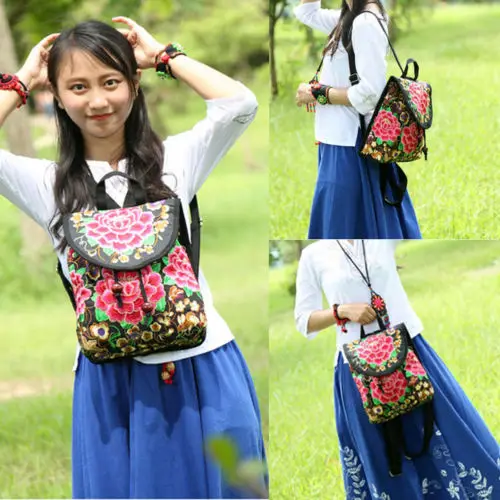 Винтажный холщовый этнический рюкзак с цветочной вышивкой пиона женские