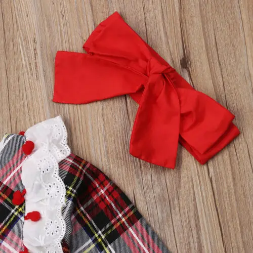 New Infant Baby Girl Long Sleeve Lace Plaid Romper Headband Jumpsuit Outfit Clothes 2 Pcs | Детская одежда и обувь