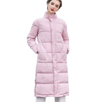 white duck down pink down jacket coat stand collar loose winter women parkas pocket long overknee snow outwear office lady hj55