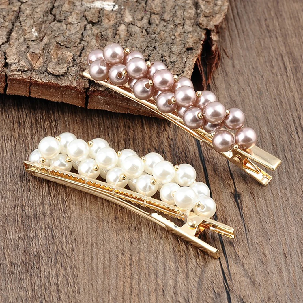 2019 New Fashion 2pcs Women Pearl Hair Clip Snap Barrette Stick Hairpin Styling Accessories For Girls |