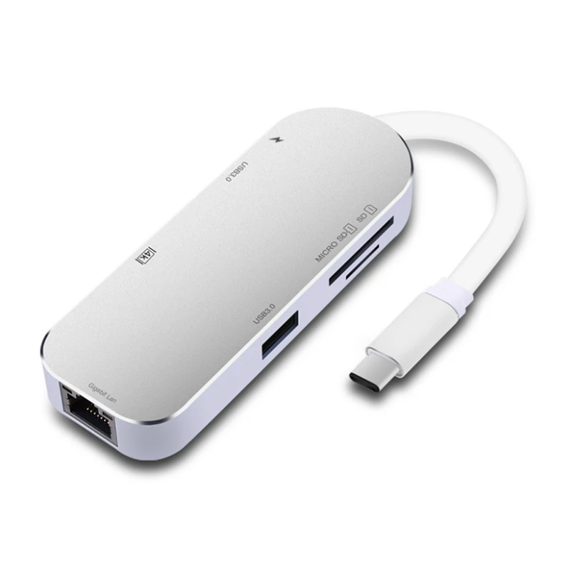 Тип C для Ethernet Rj45 1000 Мбит/с Hdmi 4 к Otg Устройство чтения карт SD TF Usb3.0 концентратор