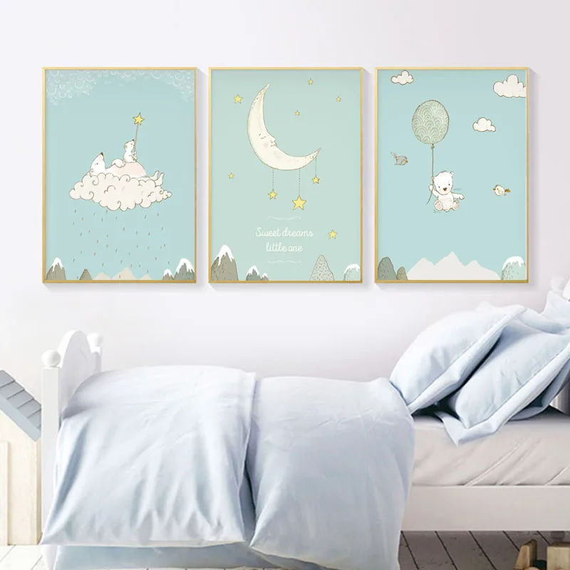 Baby Bear Woodland Wall Art Scandinavian Nursery Canvas Poster Cartoon Painting Decoration Picture Nordic Kids Boy Bedroom Decor|Рисование