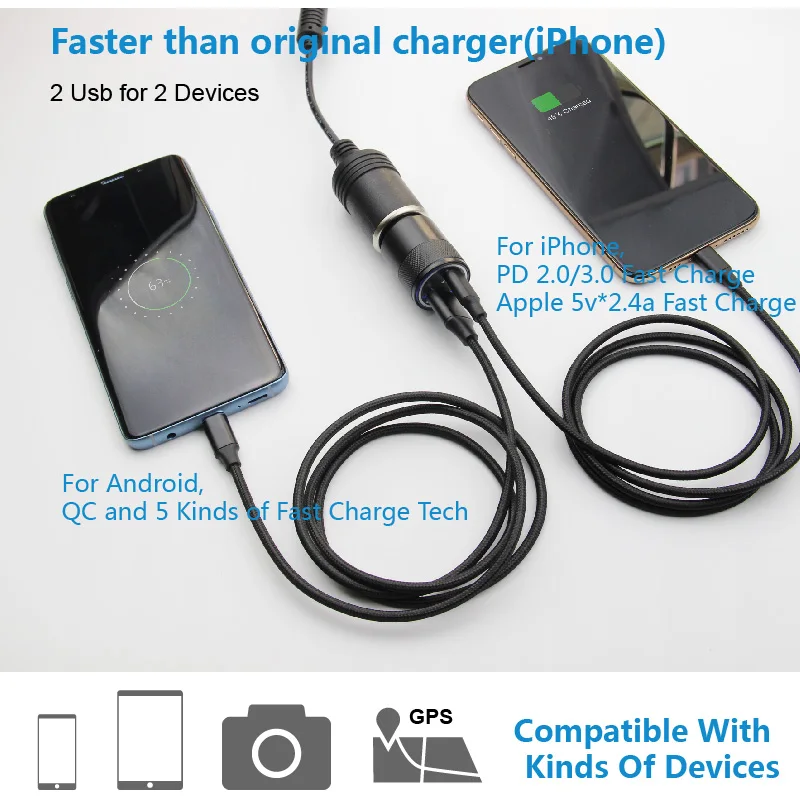 Автомобильное зарядное устройство Usb type C PD 3 0 с быстрой зарядкой 2 QC мобильное