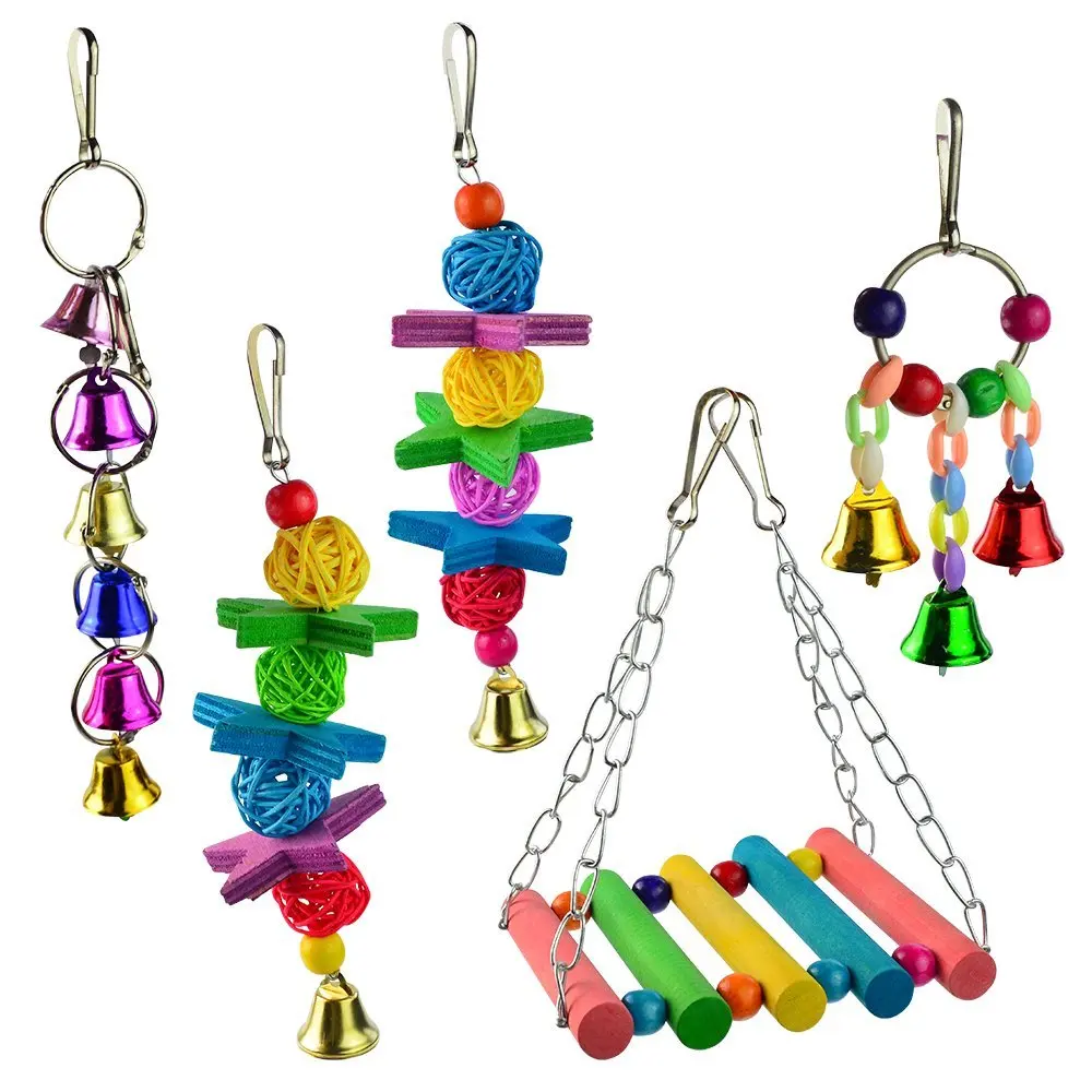 

Bird Swings, 5Pcs Pet Parrot Hanging Toy Bird Hanging Bell, Wooden Budgie Hammock Swing Hanging Toy For Small Conures, Par