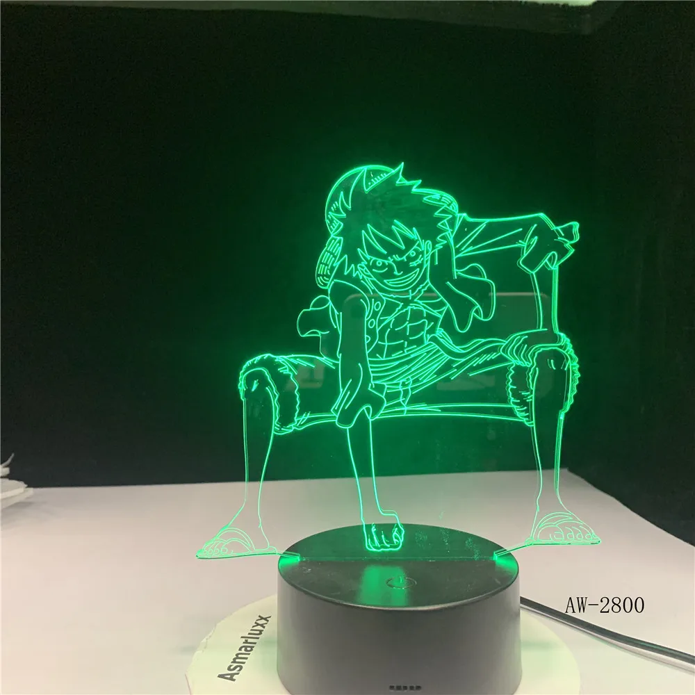 3D LED сенсорный выключатель ночник аниме одна штука Луффи настольная лампа USB 7