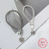 korea hot style 925 sterling silver simple retro vintage concise n chain bracelets women men