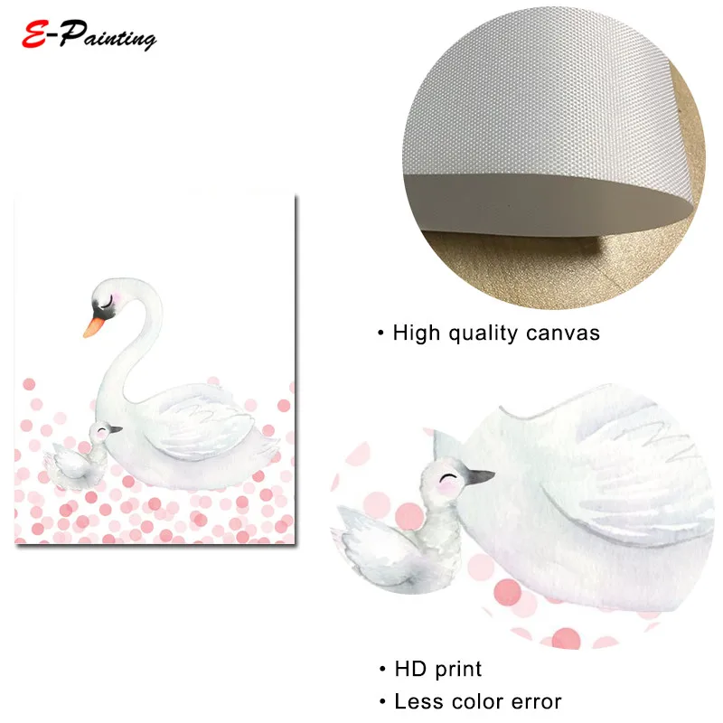 Modern Swan Wall Art Print Baby Girl Nursery Decor Pink and White Girls Bedroom Canvas Painting Prints Unframed | Дом и сад