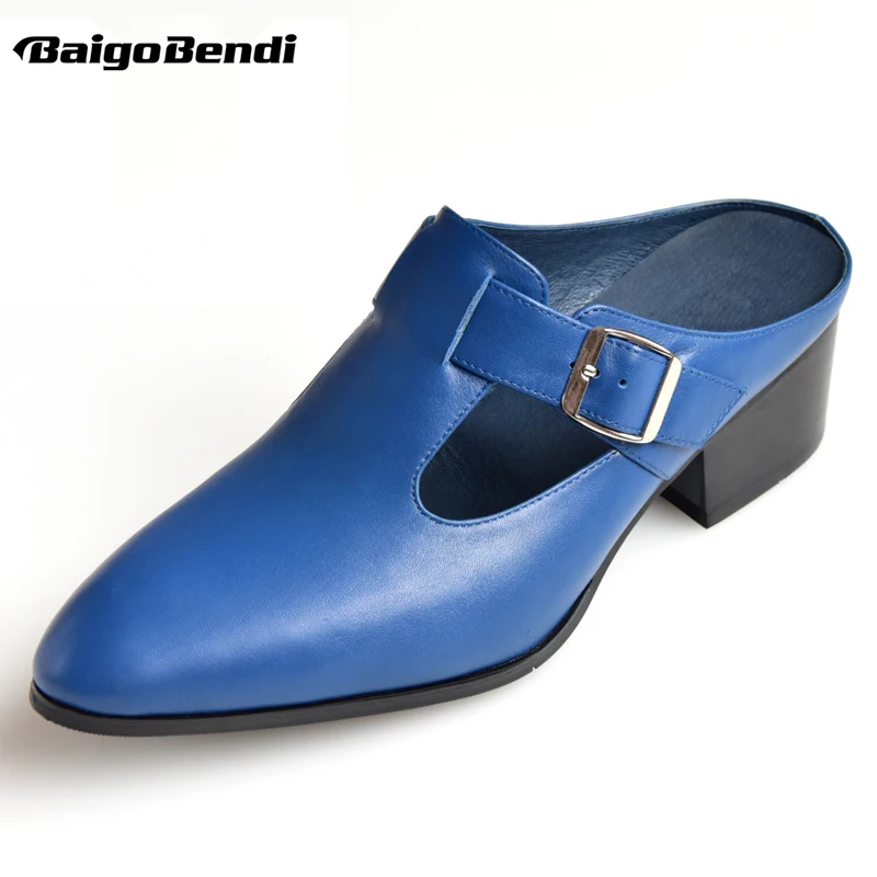 Trendy Mens Slip On Slippers High-heeled Shoes Summer Close Toe Open Back Heels Man Orange Blue Casual Heightened | Обувь
