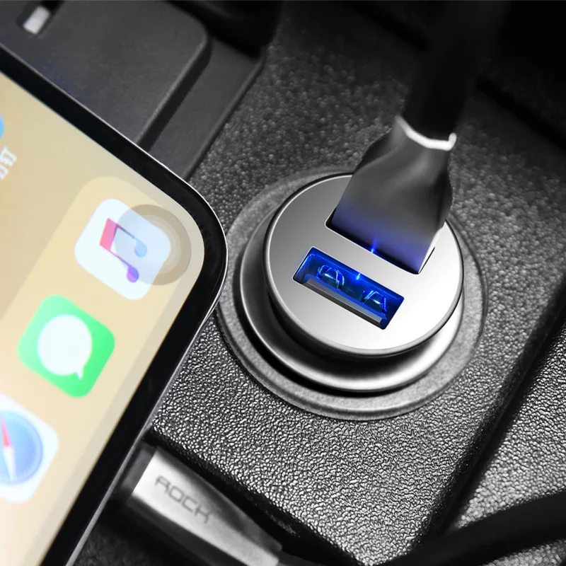 Rock 5v 4.8a двойное автомобильное зарядное устройство Usb для iPhone Xiaomi Huawei 24w быстрая