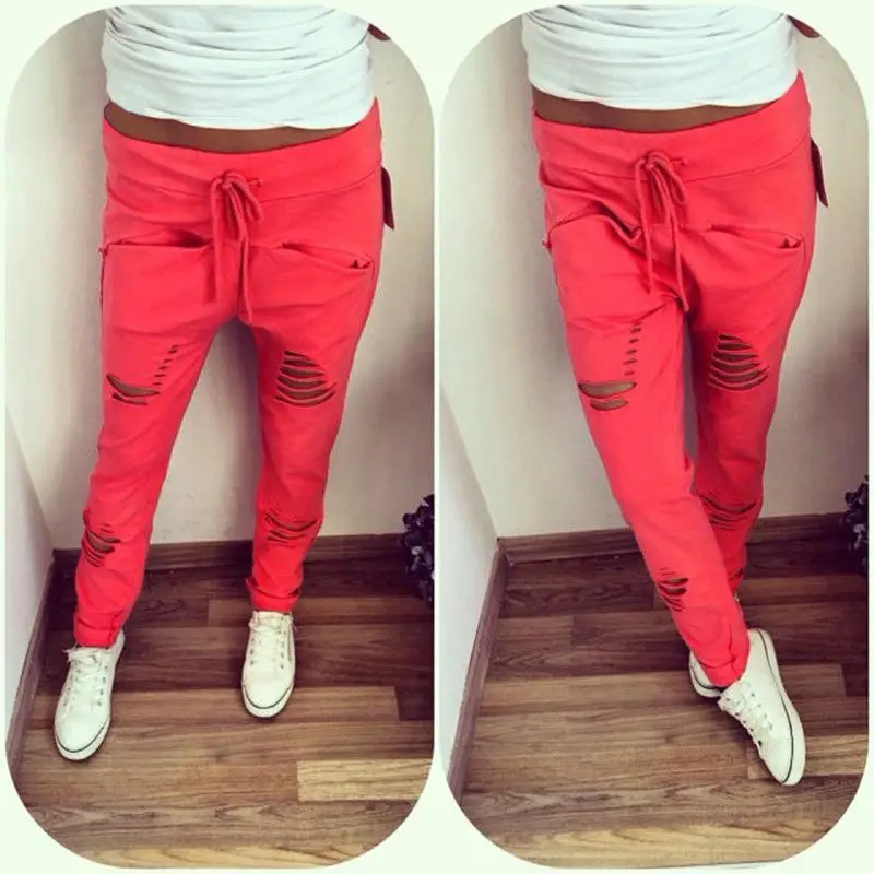 High Waist Skinny Fashion Jeans for Women Hole Ripped Slit Punk Vintage Girls Slim Lace Up Denim Pencil Pants | Женская одежда