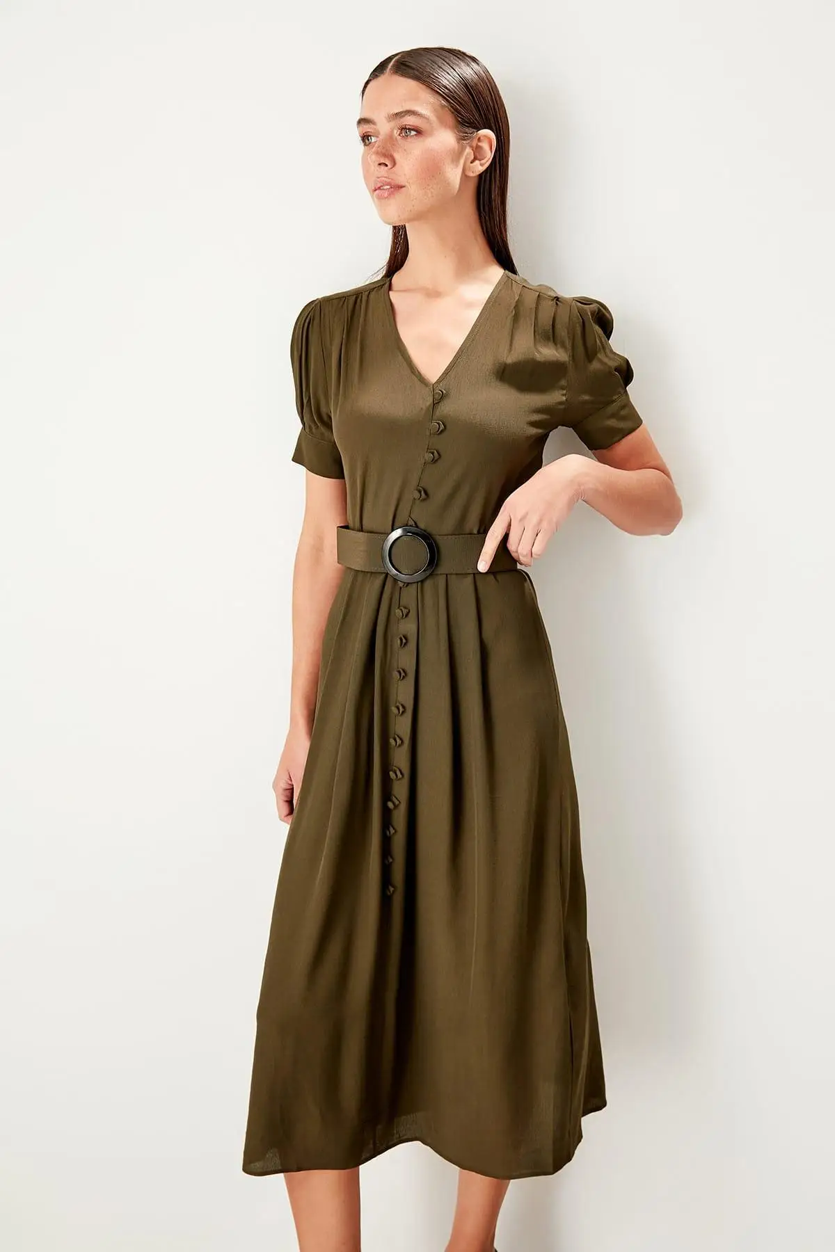 Trendyol платье с зеленым воротником TWOSS19BB0272|Женские платья| |