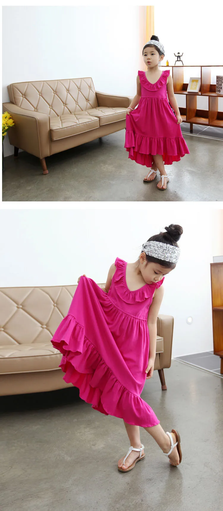 2019 summer Big girls dress cotton ruffle baby girl rose red children's casual beach Maxi vestidos kids teens sundress | Детская